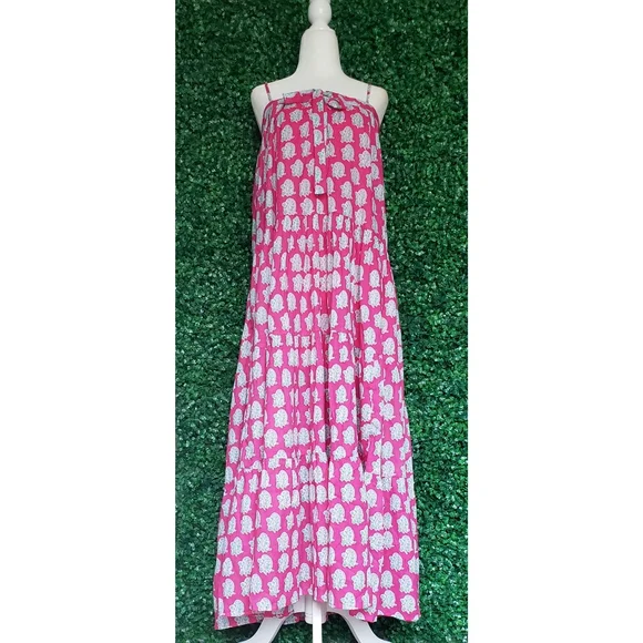81. SZ Blockprints™ X J.Crew tie-front tiered maxi dress in bright-pink paisley - Picture 7 of 13
